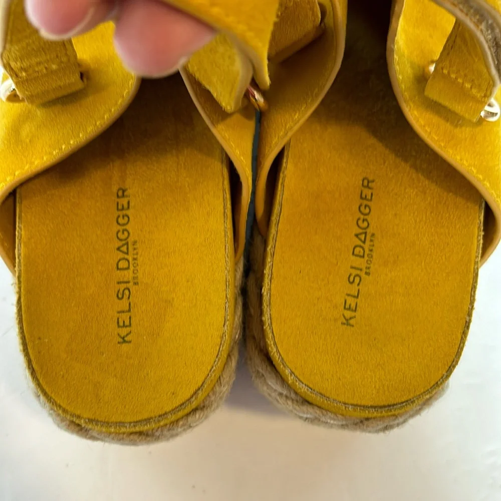Kelsi Dagger Mustard Yellow Espadrille Wedge Sandals